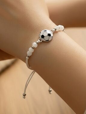 Soccer Girl Era String Bracelet Black White Ball Adjustable Sport Cord Moms Fans
